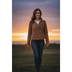 BB Dakota Women's Allerton Faux Suede Moto Jacket, Brown Size Small